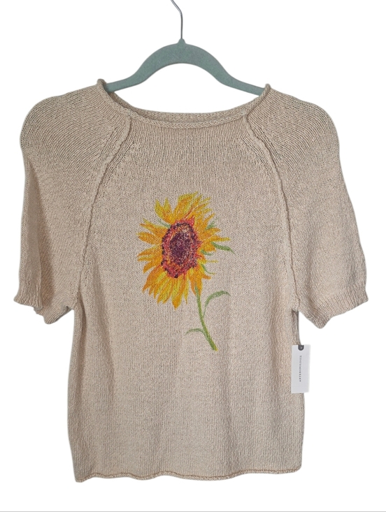 New ANTHROPOLOGIE PILCRO Short Sleeve Graphic Sweater Sunflower S - Picture 2 of 8